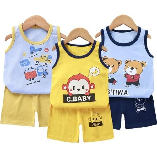 Summer Baby Boys Clothing Set Pure Cotton Cartoon monkey Bear Cute Suit For Boy Vest + Pants 2 Pcs Suit Toddler Kids Outfits