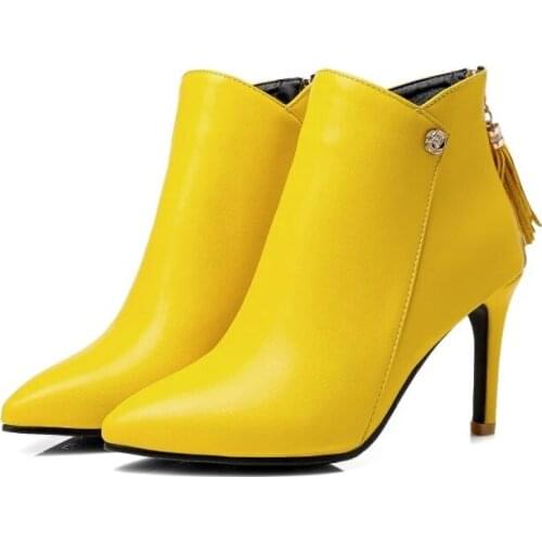 Big Size Ma'am Short boots Pure color Metal decoration Boot barrel High heel boots