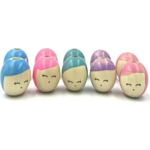 DIY 10PCS Natural Wood Beaded Dolls Smile Round Beads For Baby Pacifier Chain Crafts Bead Diameter 25mm Hole Diameter 5mm