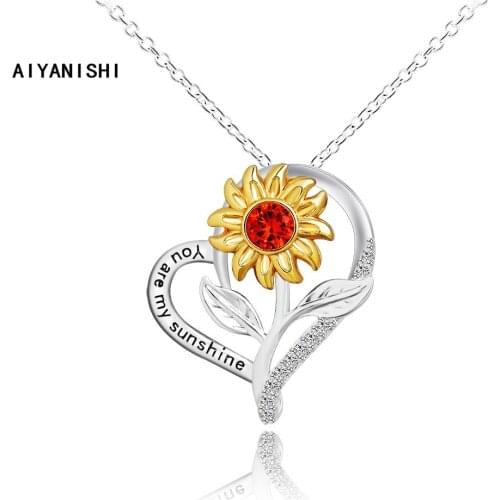 AIYANISHI Fashion Mothers Day You Are My Sunshine Custom Sunflower Chain Necklace Women Men Customized Jewelry Wholesale