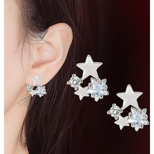 Korean Fashion Simple Star Earrings Silver Plated Zircon Womens Earrings Elegant Girl Birthday Party Jewelry Anniversary Gift