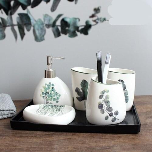 Bathroom Five Set Northern Europe Green Plant Ceramics Toilets Paper Set Shower Room Articles Suit Marry Toilets Suit banheiro