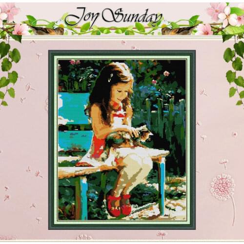 Girl and Cat patterns counted Cross Stitch 11CT 14CT Cross Stitch Sets wholesale Chinese Cross-stitch Kits Embroidery Needlework