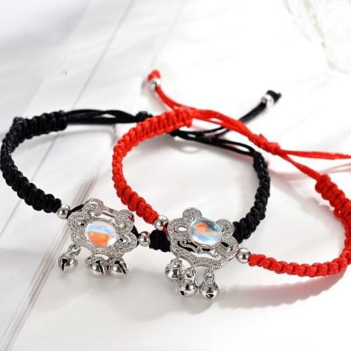 National Style Hand Woven Girl Blue Moonlight Stone Safety Lock Bracelet Retro Concentric Lock Ruyi Long Life Lock Lady Bracelet