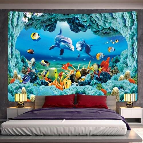 Dolphin clownfish underwater world beautiful fish tapestry carpet wall cloth decoration home decoration beach mat