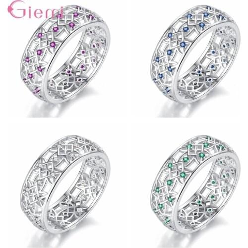New Arrivals Genuine 925 Sterling Silver Wedding Rings Ornament With Samll Sparkling Crystal Hollow Round Finger Rings For Women