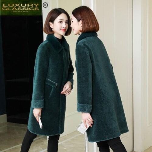 Coat Natural Sheep Shearing Women Clothes 2021 Fashion Real Fur Coat Female Jacket Mink Fur Collar Jackets Hiver 518035