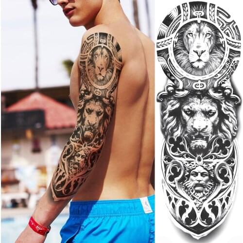 Body Art Full Arm Leg Sleeve Tatoo Big Animal Tiger Lion Temporary Tattoos For Men Women Water Transfer Fake Tattoo Stickers