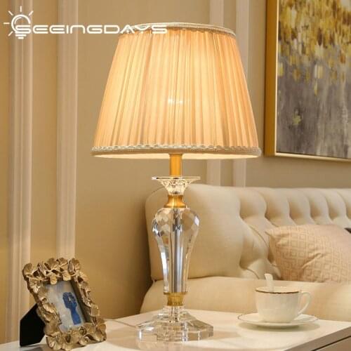 SeeingDays European Style Simple Modern Crystal Table Lamp Bedroom Bedside Lamp Warm and Romantic Study Wedding Room Decoration