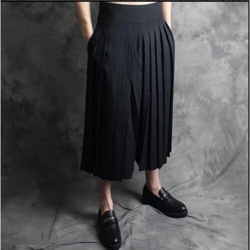 S-5xl 2020 New Personality Mens Culottes Punk Boot Cut Men Loose Wide Leg Pants Cropped Pants Hairstylist Nightclub Skirt Pants