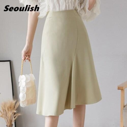 Seoulish 2021 New Spring Summer Minimalism Womens Umbrella Midi Skirts Korean OL Style High Waist Chic Female A-Line Skirts