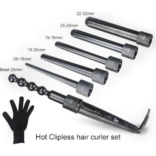 6 in 1 Interchangeable Hair Curler Curling Iron Cone Bead Styling Tools Multiple Sizes Ceramic 9 32mm Magic Hair Curler 110 240V