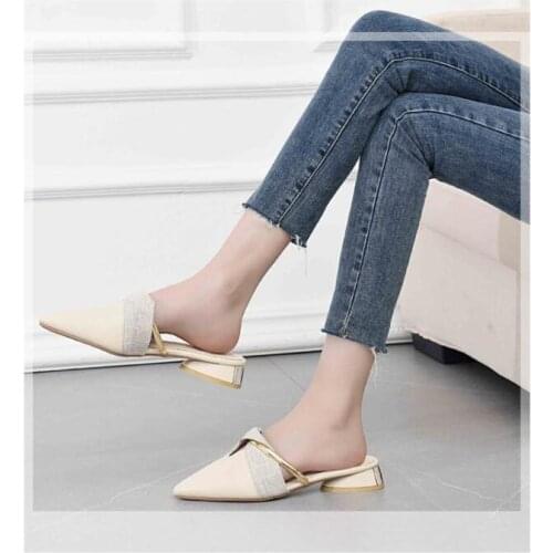 Baotou half slippers womens outer wear 2021 spring and summer new fashion flat-bottomed wild color matching thick heel pointed