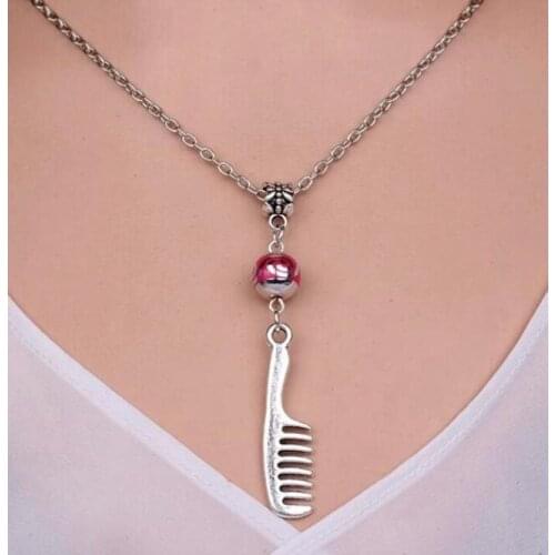 Vintage Silver Scissors&Hair Dryer Wine Bottle Chair Perfume Comb Fish Necklace Pentagram Pendant Choker Bottle Women Jewelry