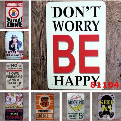 Vintage Metal Tin Sign of Don't Worry Be Happy I Want You for U.s Army Popular Slogan Poster for Bar Home Art Wall Decoration