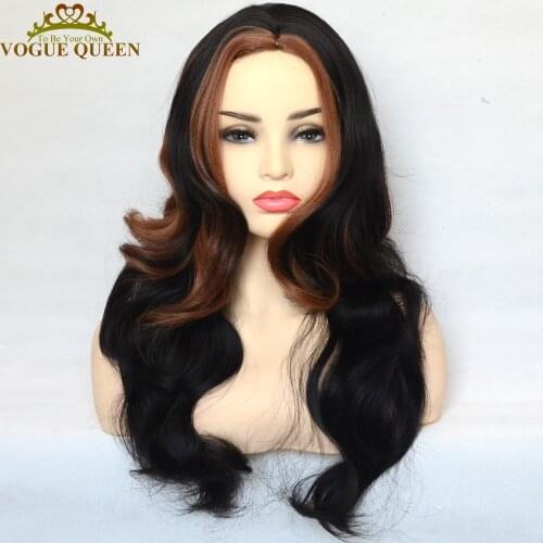 Vogue Queen Highlight Natural Black Synthetic Wig Bouncy Curly Full Machine Made Wig Heat Resistant Fiber Daily Wear For Women