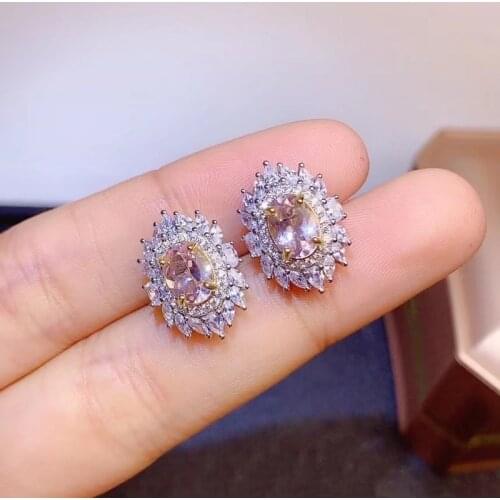 High Quality 925 Sterling Silver Earrings Women Morganite Natural Stone Rose Gold Color Women Luxury Wedding Gifts New