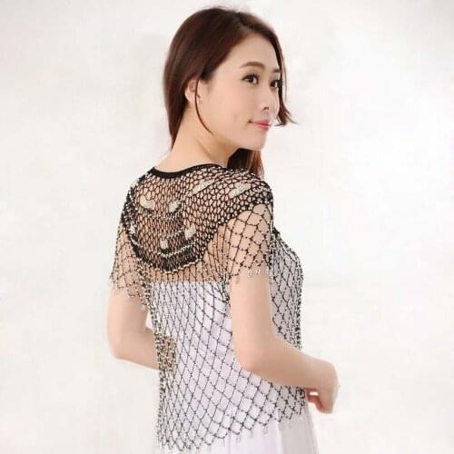 Summer Autumn Fashion Female Thin Capelet Shawl Lace Hollow Out Beading Short Cardigan Crochet Knitted Coat Women