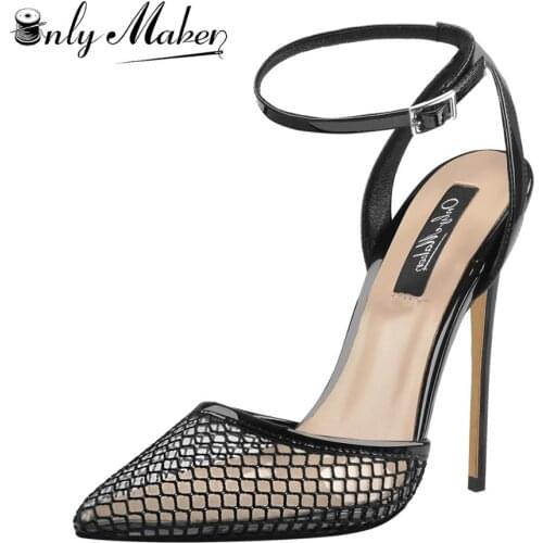 Onlymaker Womens Pointed Toe Sandals Slingback Stilettos Thin High Heels Sandals Ankle Buckle Strape Summer Big Size Black Shoe