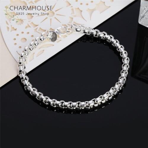 Pure 925 Silver Bracelets for Women Men 5mm Round Box Chain Bracelet & Bangles Wristband Fashion Jewelry Accessories Bijoux