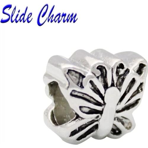 Feminine jewelry, DIY beads, animal insect charm, black and white retro style butterfly beads Fit Pandora bracelet necklace