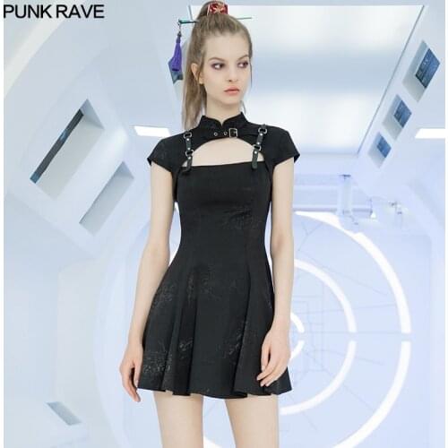 PUNK RAVE Womens Punk Hardcore "Chinese Style " Knight Series Hardcore Dress A-LINE Personality Jacquard Short Dresses Women