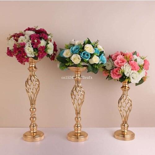10pcs Gold Flower Vases Candle Holders Party Candlestick Candelabra Stand Wedding Decor Road Lead Table Centerpiece Rack Pillar