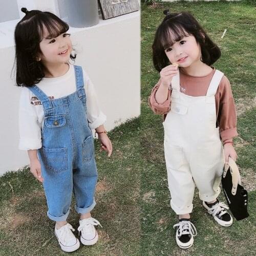 2021 Fashion Children Strap Solid Cotton Jumpsuit Boys Girls Casual Jeans Overalls Kids Clothing Overalls Pants trousers