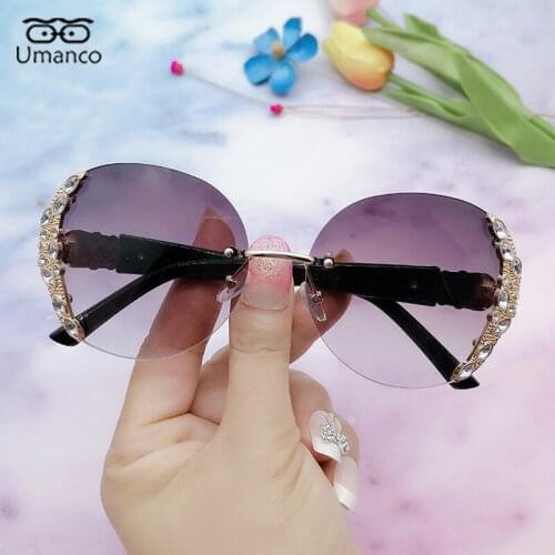 2021 Luxury Women Sunglasses with Rhinestone Decoration Rimless Oversized Ladies Eyeglasses Gradient UV400 Shades Outdoor Gift