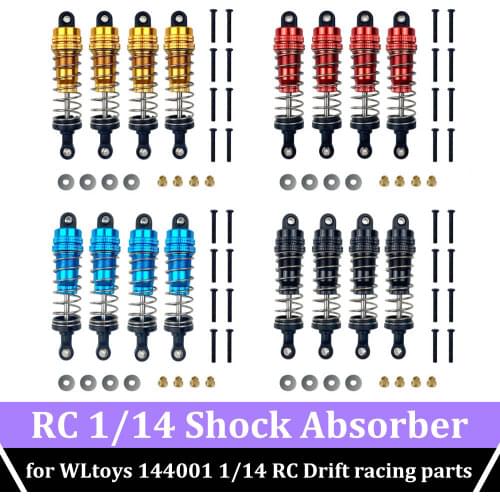 RC 4PCS Aluminum Metal Front&Rear Shock Absorber Upgrad Part for 1/14 Wltoys 144001 Crawler Car Short Course Truck Drift Racing
