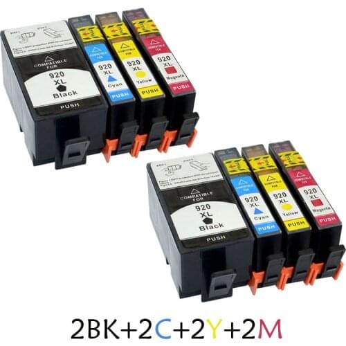 8pcs XiongCai Compatible Ink Cartridges For HP 920 Deskjet 6000 6500 7000 7500A printers cartridge For HP920 XL 920XL with chip