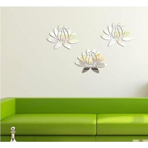 Free shipping acrylic flos nelumbinis wall mirror stciker 3D flower plant mirror sticker