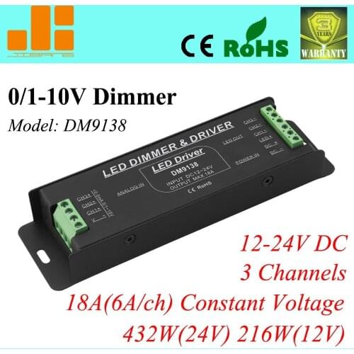 Free Shipping new2013 3 Channels 0-10V dimmer, dimming 12V-24V/18A/432W LED driver, pwm dimmers DM9138