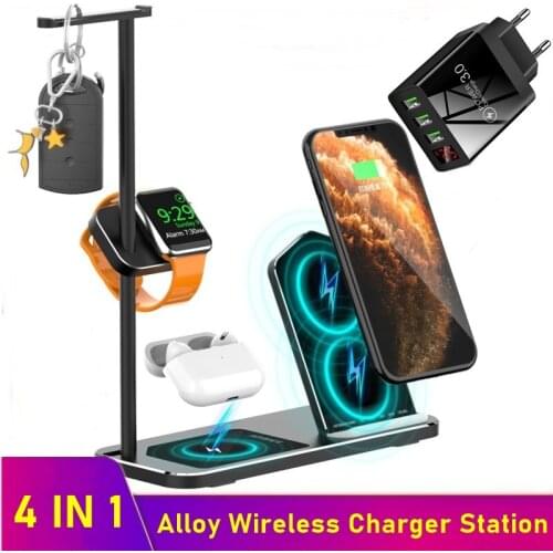 Tongdaytech 10W 4IN1 Qi Wireless Charger For Apple Watch 5 4 3 2 1 All Metal Fast Charging Station For Iphone X 8 Pus 11 Pro MAX