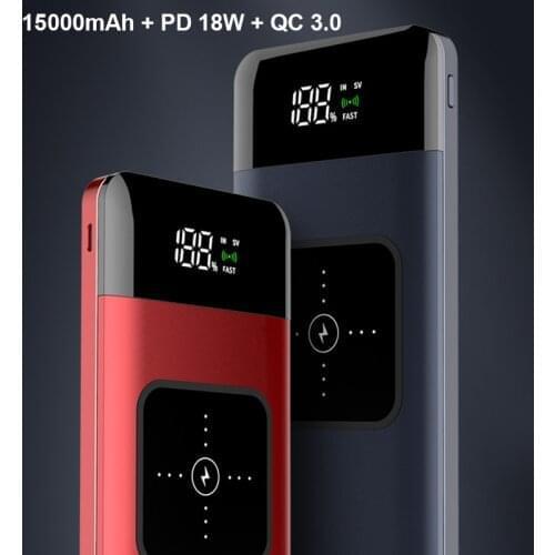 15000mAh Wireless Power Bank 18W PD fast charge QC 3.0 Portable Powerbank Universal Mobile Phone External Battery for Xiaomi