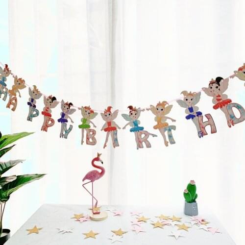 Girls Birthday Party Paper Garland Ballerina Girl Happy Birthday Letter Banner Baby Girl 1st Birthday Wall Decorations
