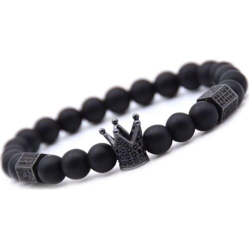 DOKOL Surfer Style Black Crown Bracelet Micro Inlay 3*6 Zirconia Men Bracelet Natural Stone Matte Onyx Beads Bracelets DKB0110