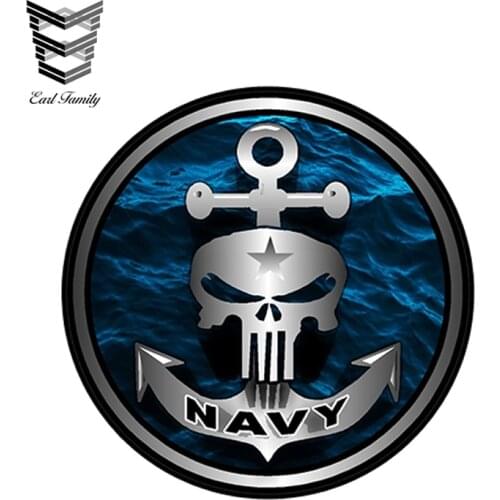 EARLFAMILY 12cm x 12cm Navy Anchor Skull Decal Sticker Car Truck Bumper Car Stickers Reflective Decal Accessories