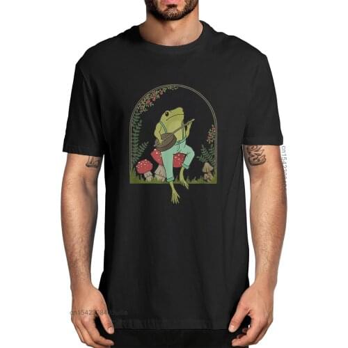 Unisex Shirt Cottagecore Aesthetic Cute Frog Playing Banjo On Mushroom Funny Tshirt Mens 100% Cotton T-Shirts Streetwear Tee