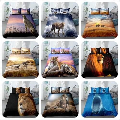 New Animal World Beast 3pcs Home Bedroom Bedding Set Superior 3D Lion Tiger Printed Bed Comforter Set And Pillowcases