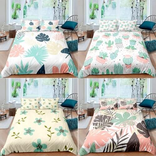 Creative Leafs Cactus Pattern Bedding Set Cartoon Plant Duvet Cover Sets Comforter Bedclothes Multiple Queen King Single Size