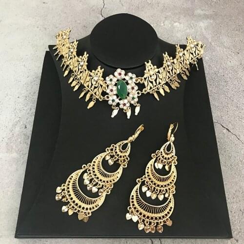 Arab Algeria crystal women hair chain earrings set dress jewelry brand design headbands hair clip girl gift barrettesمجوهرات