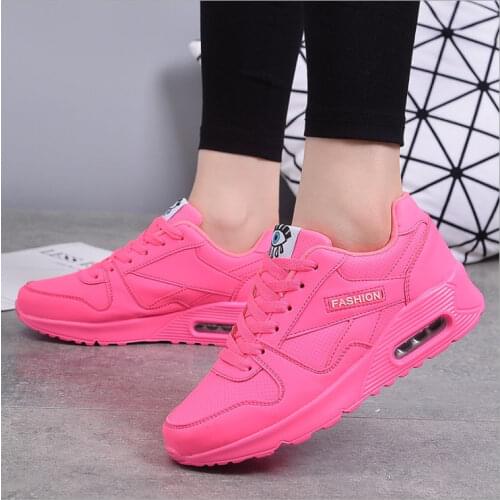 Fashion Women Shoes White Sneakers Leather Korean Breathable Outdoor Walking Air Cushion Pink Trainers Black Casual Shoes Woman