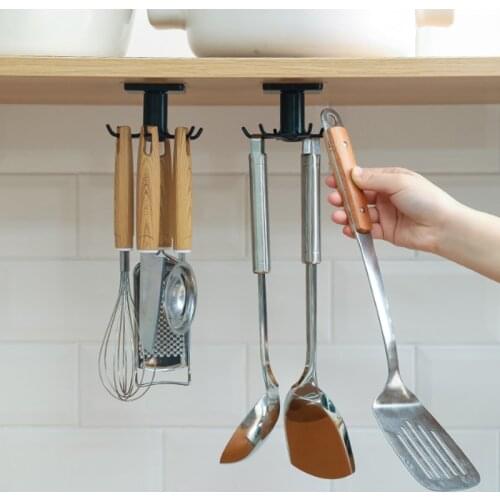 HOT! 360 Degrees Rotated Kitchen Hooks Self Adhesive 6 Hooks Home Wall Door Hook Handbag Clothes Ties Bag Hanger Hanging Rack