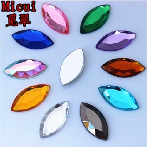 Micui 50PCS 12*25mm Horse Eye Mix Color Flatback Acrylic Rhinestones For Clothing Glue On Strass Crystals Stones Non Hotfix Z718