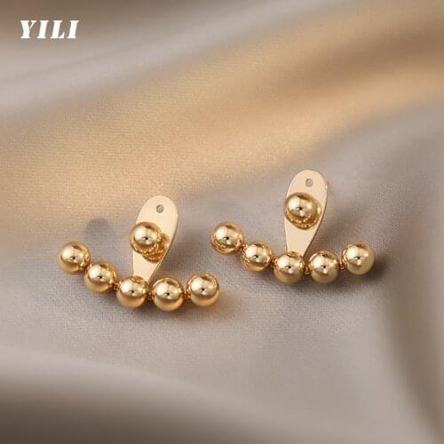 2021 New Metal Sense Back Hanging Gold Bean Earrings for Woman Fashion Korean Gothic Ball Metal Earrings Girls Party Jewelry