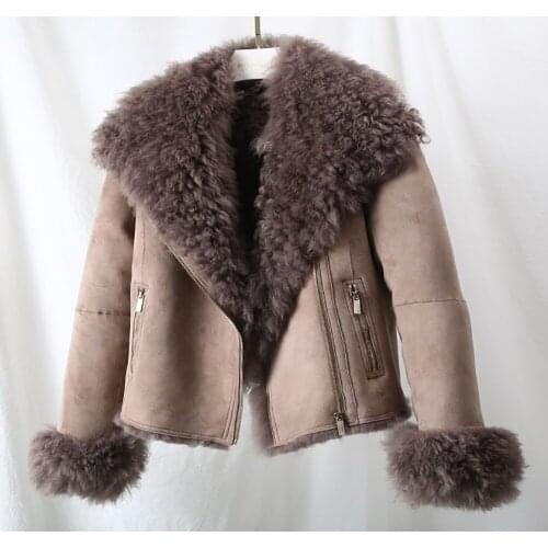 2021 New autumn and winter new lamb fur coat locomotive short fur womens half open collar super thick Leisure locomotive