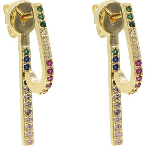 2020 New Romantic Full Cubic Zirconia J Shape Women Earring Rainbow Gold color Steel Classical Earrings Letters woman jewelry