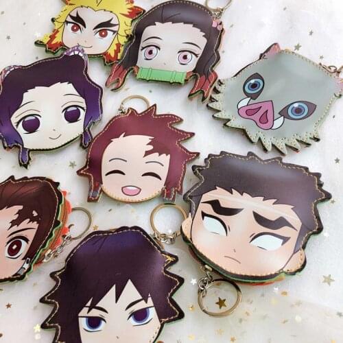 New Cute Anime Pendant Demon Slayer Keychain Choker Cartoon Coin Purse Coin Bag Key Pendant Creative Leather Pendant Gift