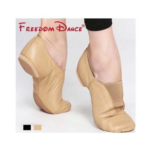 Genuine Leather Center Stretch Jazz Dance Shoes Slip-On Ballet Jazz Dancing Sneakers For Men And Women Black Tan Colors Unisex